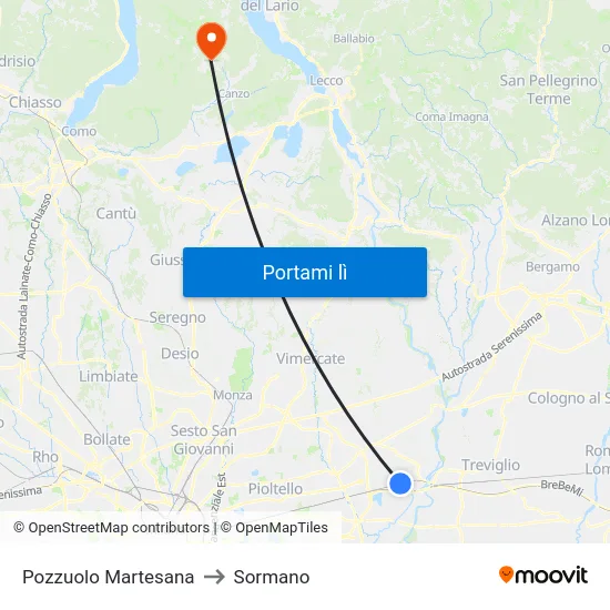 Pozzuolo Martesana to Sormano map