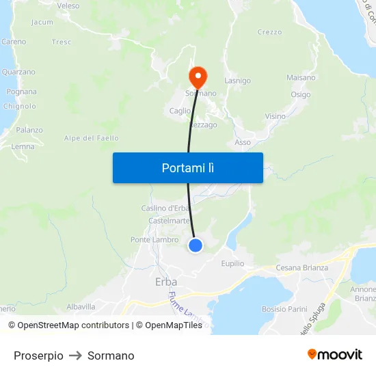 Proserpio to Sormano map