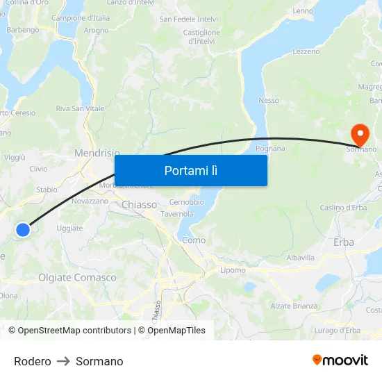 Rodero to Sormano map