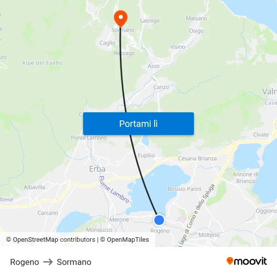 Rogeno to Sormano map