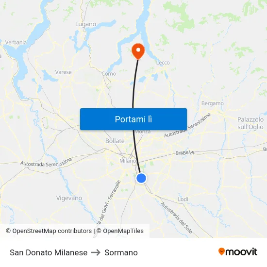 San Donato Milanese to Sormano map