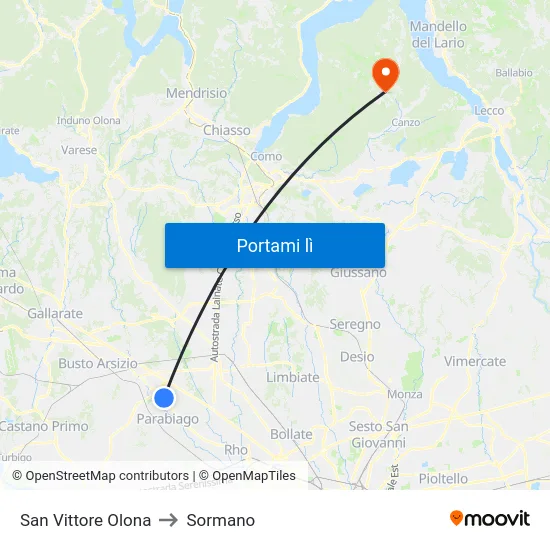 San Vittore Olona to Sormano map