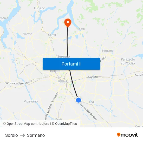 Sordio to Sormano map