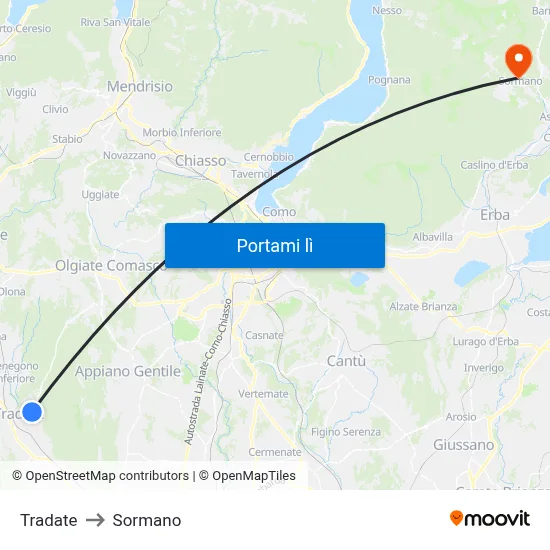 Tradate to Sormano map