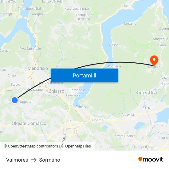 Valmorea to Sormano map