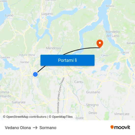 Vedano Olona to Sormano map