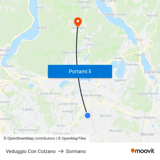 Veduggio Con Colzano to Sormano map