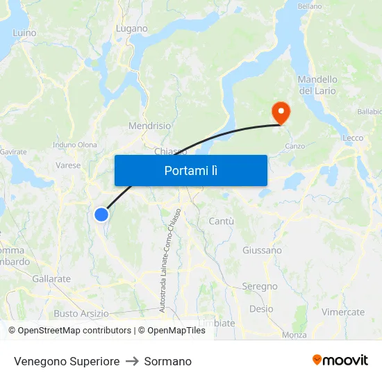 Venegono Superiore to Sormano map
