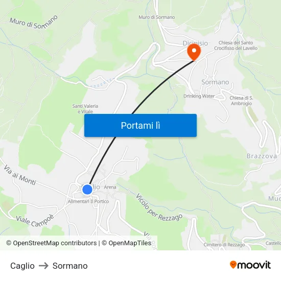 Caglio to Sormano map