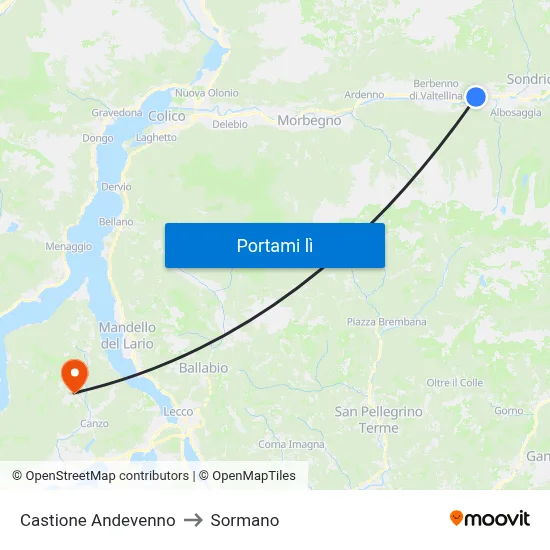 Castione Andevenno to Sormano map