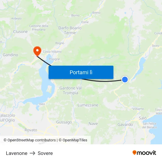 Lavenone to Sovere map