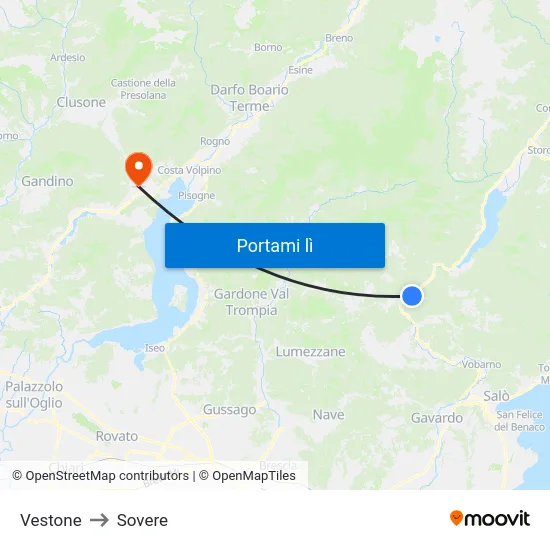 Vestone to Sovere map
