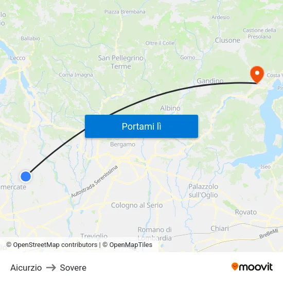 Aicurzio to Sovere map