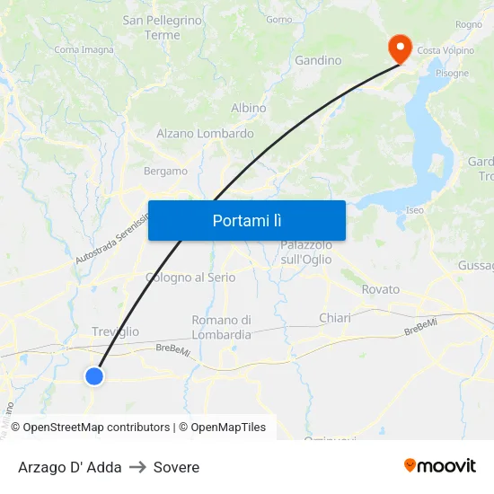 Arzago D' Adda to Sovere map