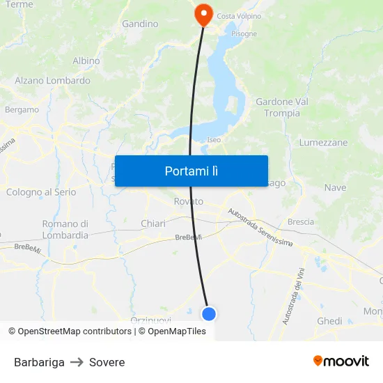 Barbariga to Sovere map