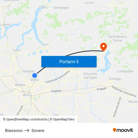 Biassono to Sovere map