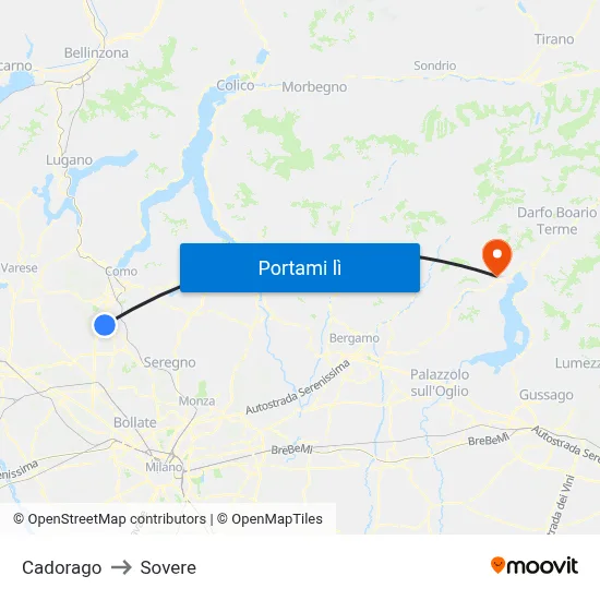 Cadorago to Sovere map