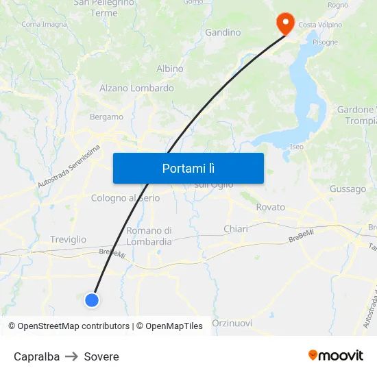 Capralba to Sovere map