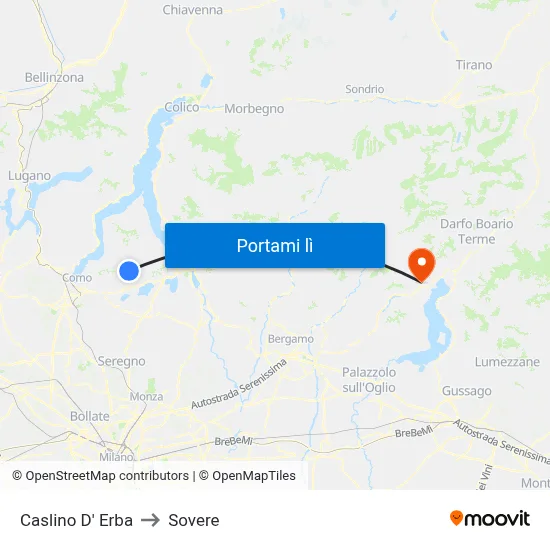 Caslino D' Erba to Sovere map