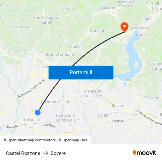 Castel Rozzone to Sovere map