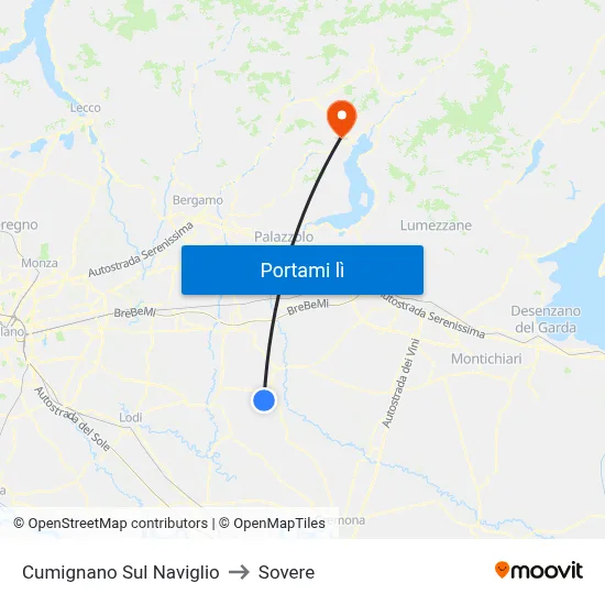 Cumignano Sul Naviglio to Sovere map
