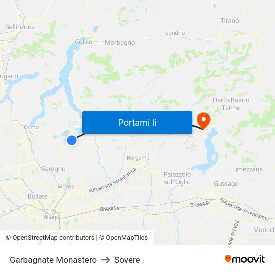 Garbagnate Monastero to Sovere map