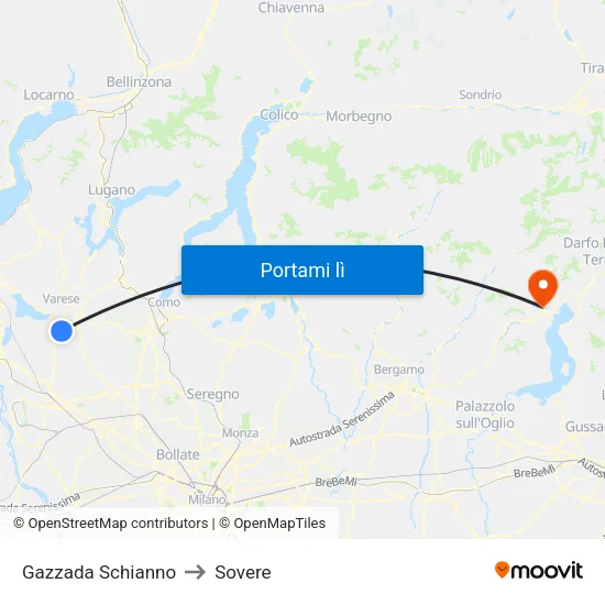 Gazzada Schianno to Sovere map