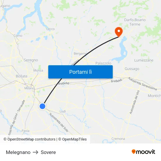 Melegnano to Sovere map