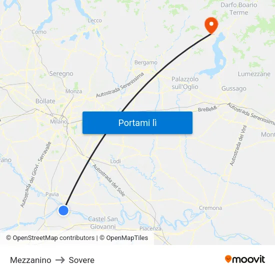 Mezzanino to Sovere map