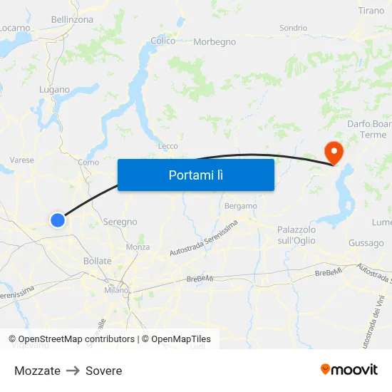 Mozzate to Sovere map