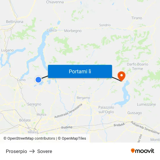 Proserpio to Sovere map