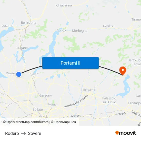 Rodero to Sovere map