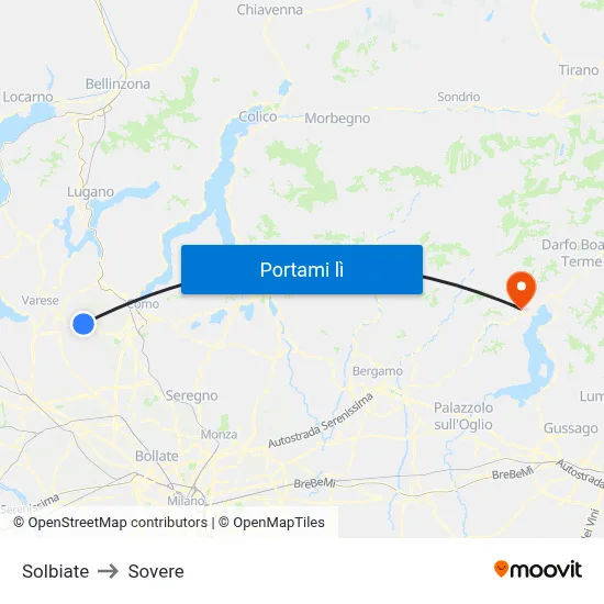 Solbiate to Sovere map