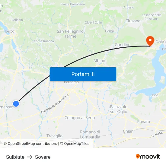 Sulbiate to Sovere map