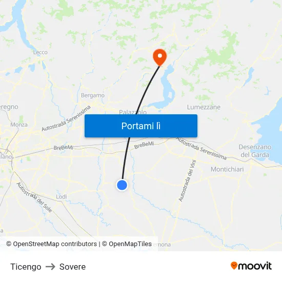 Ticengo to Sovere map