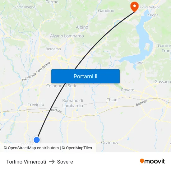 Torlino Vimercati to Sovere map