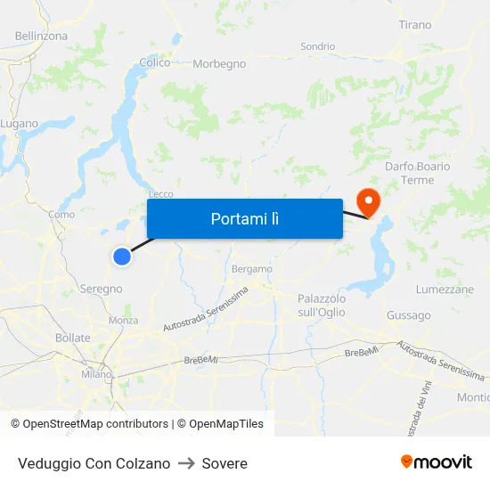 Veduggio Con Colzano to Sovere map
