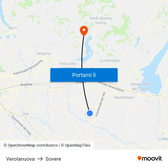 Verolanuova to Sovere map