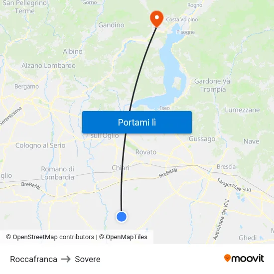 Roccafranca to Sovere map