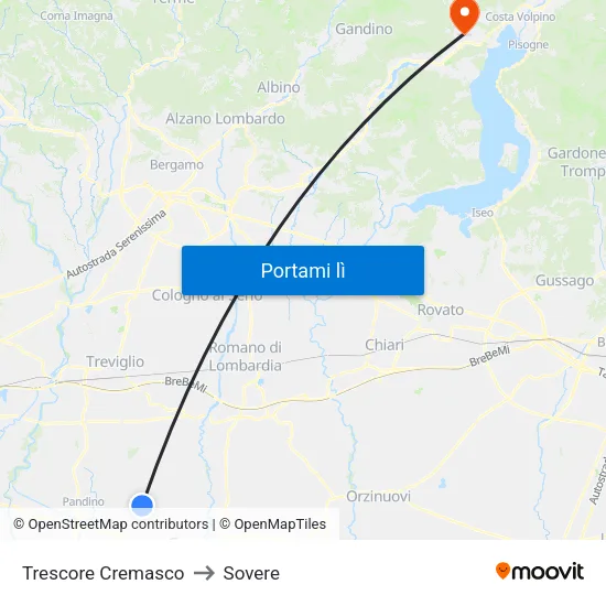 Trescore Cremasco to Sovere map