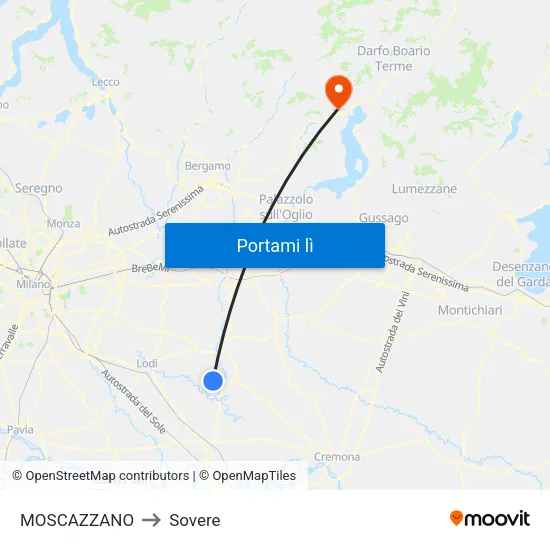 MOSCAZZANO to Sovere map
