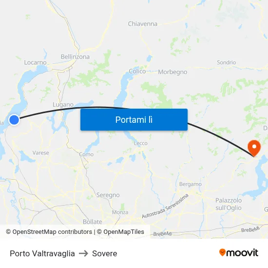 Porto Valtravaglia to Sovere map