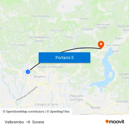 Valbrembo to Sovere map