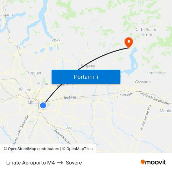 Linate Aeroporto M4 to Sovere map