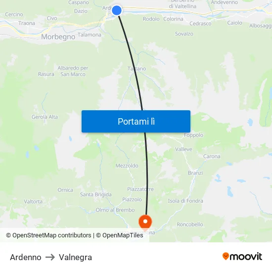 Ardenno to Valnegra map