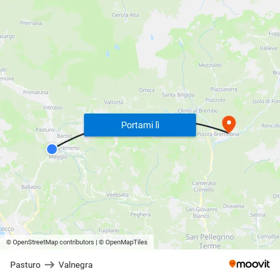 Pasturo to Valnegra map