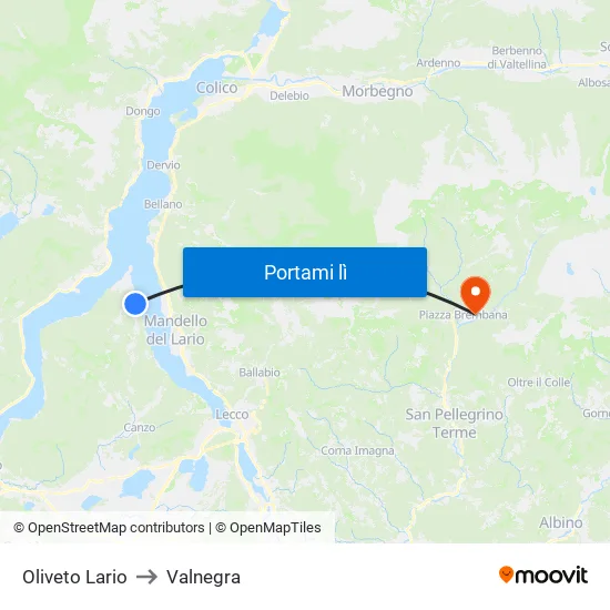 Oliveto Lario to Valnegra map