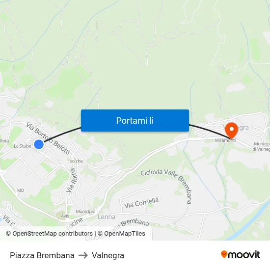 Piazza Brembana to Valnegra map