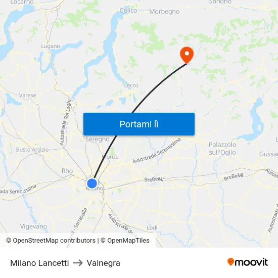 Milano Lancetti to Valnegra map
