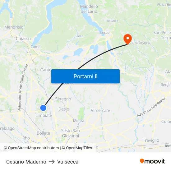 Cesano Maderno to Valsecca map